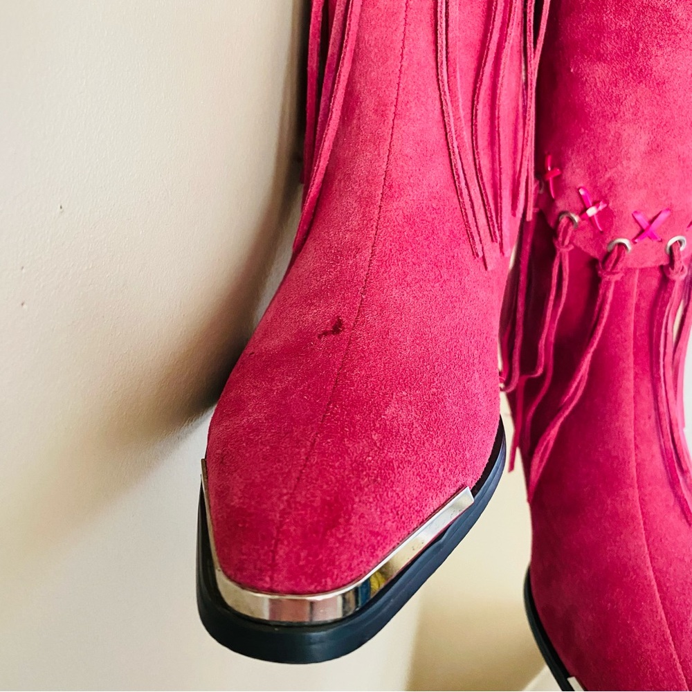Suede Fringe Ankle Boots - Pink - Picture 4 of 16